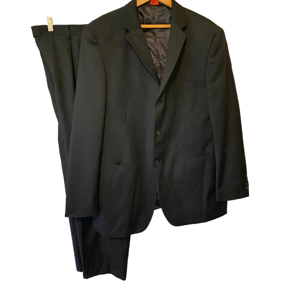 Men's Linea Uomo Black 2 Piece Suit Set 100% Wool Coat 44/ Pants 38